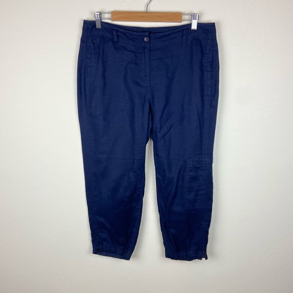 Eileen Fisher Organic Linen Straight Leg Ankle Pant - Navy